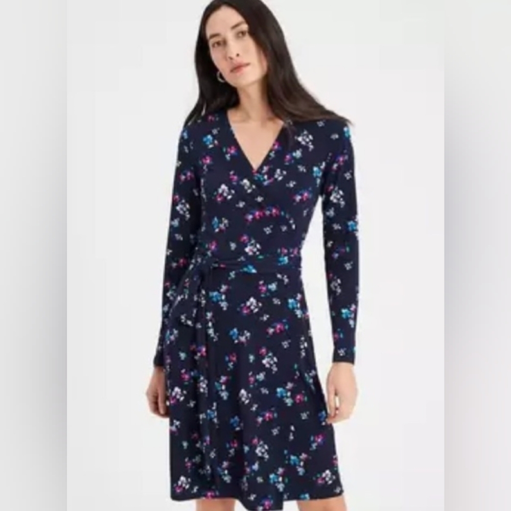 Banana Republic Factory Blue Floral Wrap Dress Size Medium